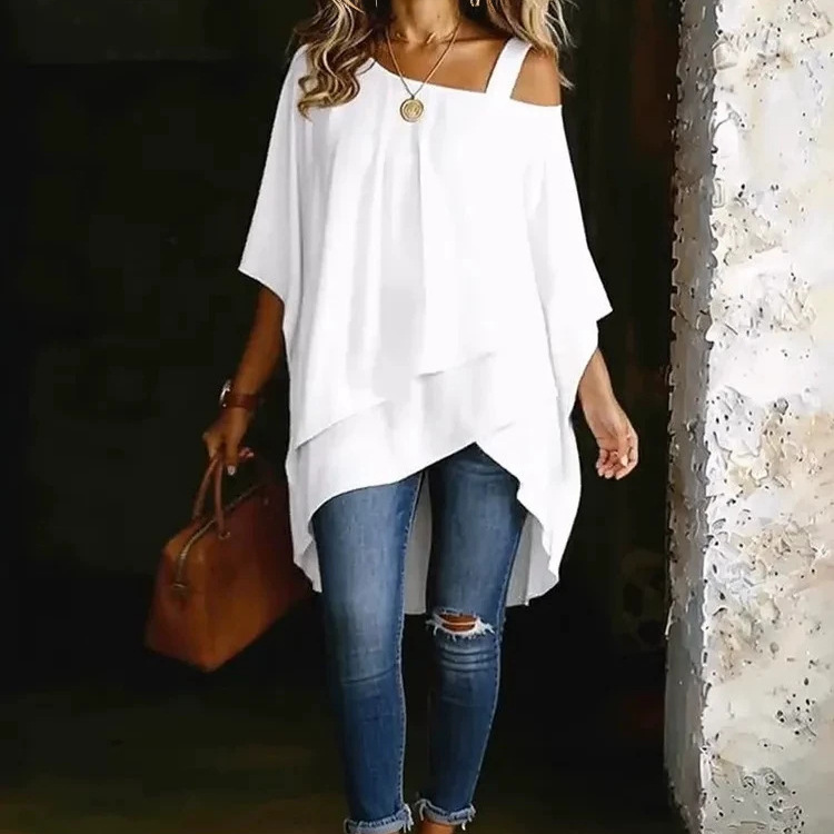 Women'S Formal Wear Blouse - Casual Loose Irregular Off Shoulders Shirts
