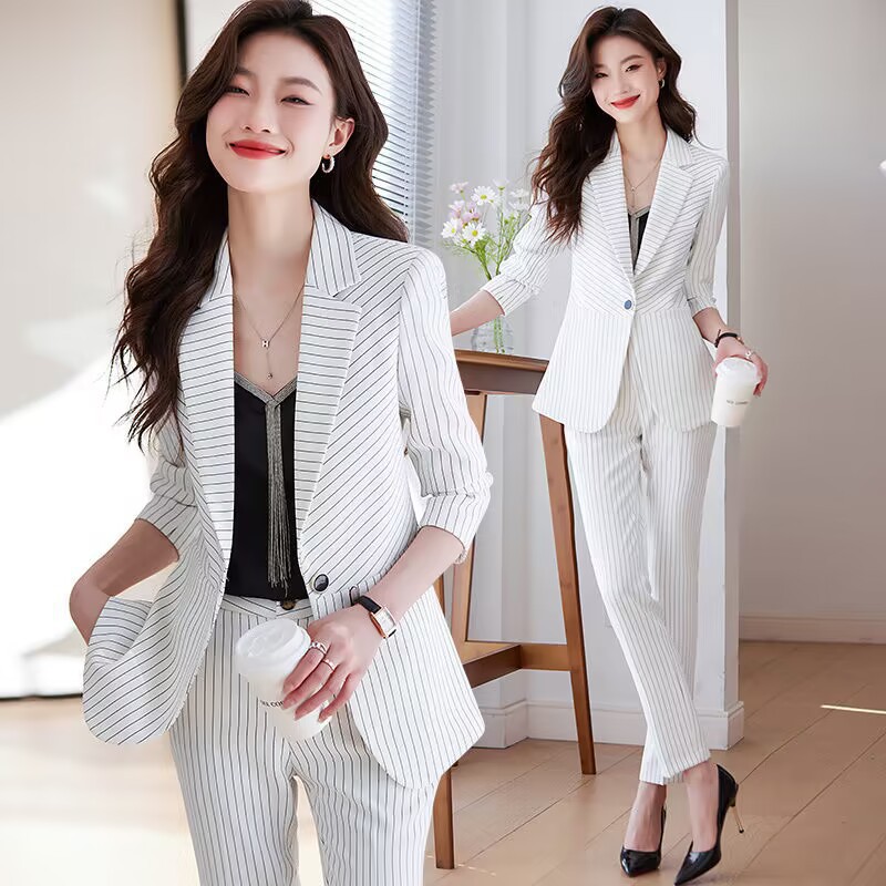 Women'S Formal Wear Stores - Blue striped suit for women2025New Spring