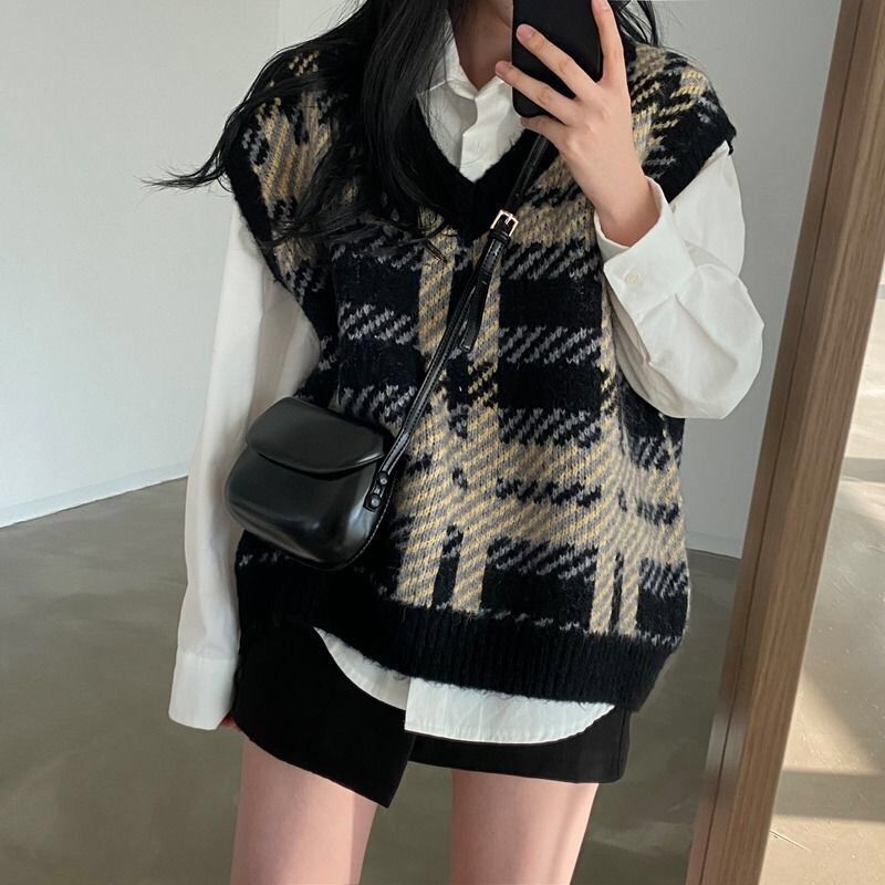 Plaid Lady Sweaters Tops 2025  - đánh giá và giá Women Formal Wear Korean