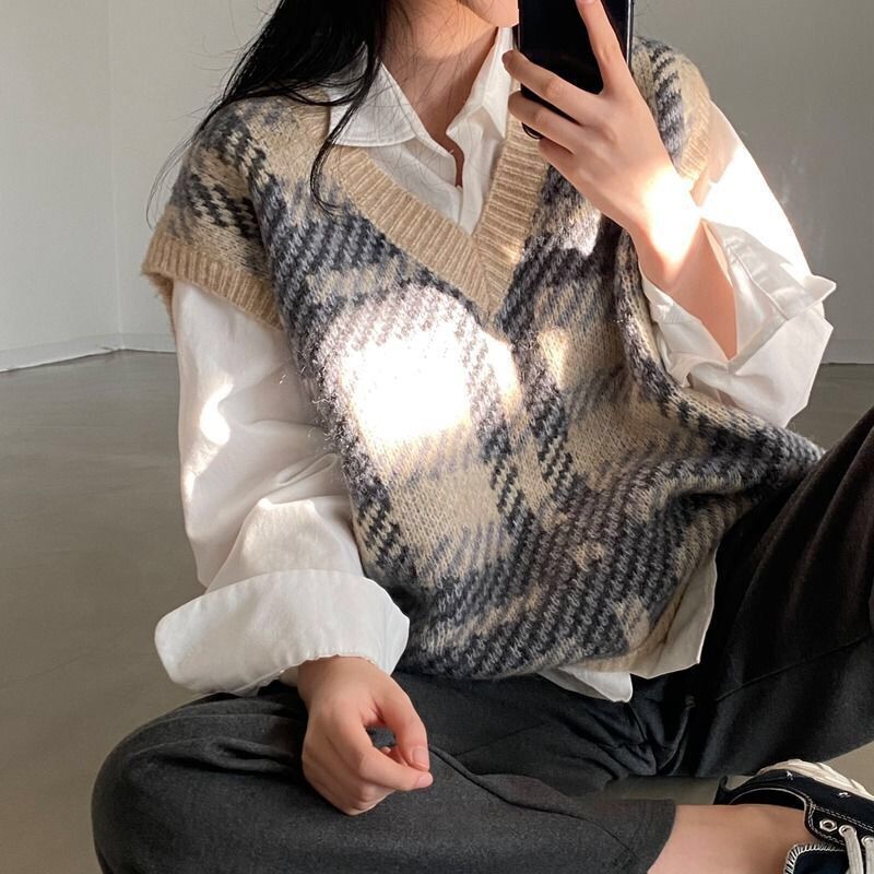 Plaid Lady Sweaters Tops 2025  - đánh giá và giá Women Formal Wear Korean