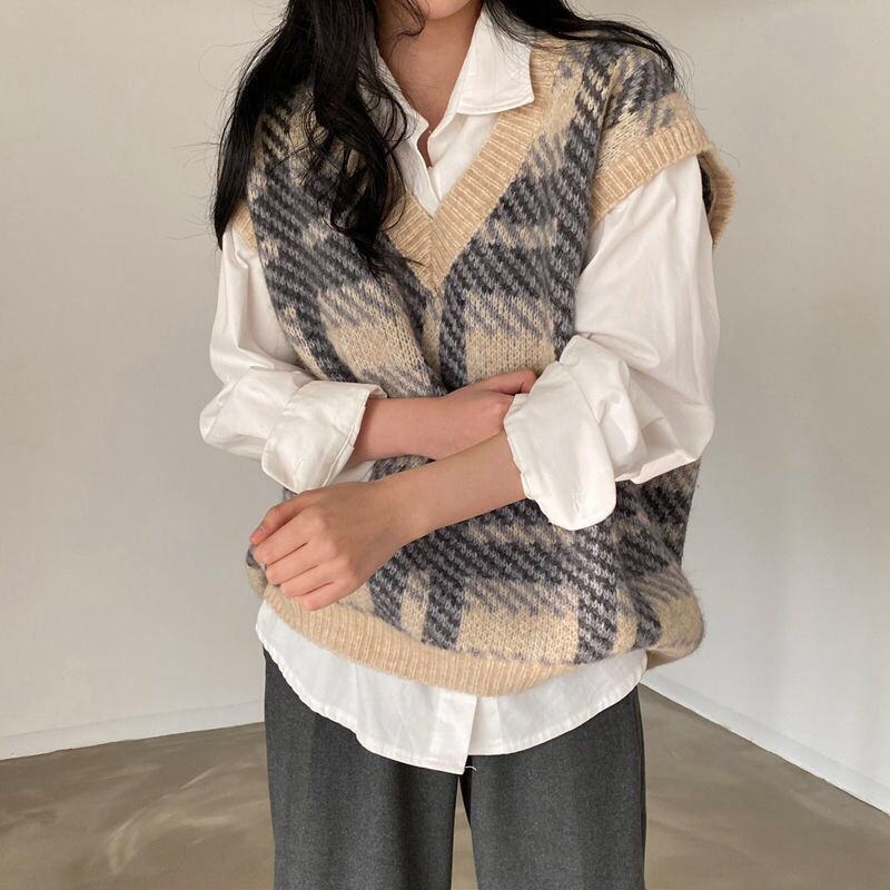 Plaid Lady Sweaters Tops 2025  - đánh giá và giá Women Formal Wear Korean