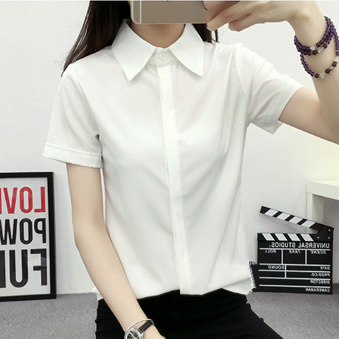 White Loose Short Sleeve Shirt - đánh giá và giá Women Formal Wear Korean