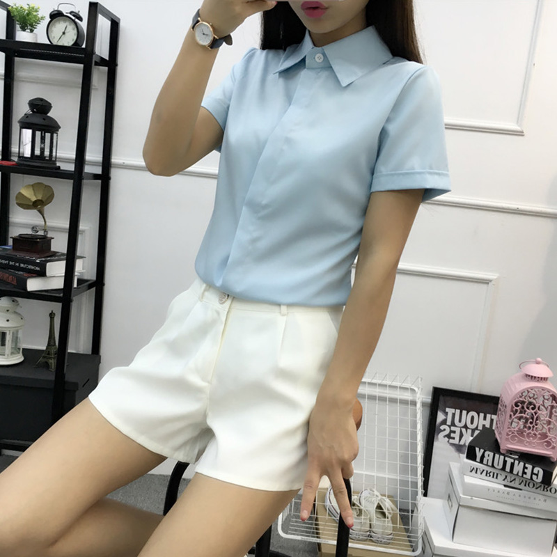 White Loose Short Sleeve Shirt - đánh giá và giá Women Formal Wear Korean