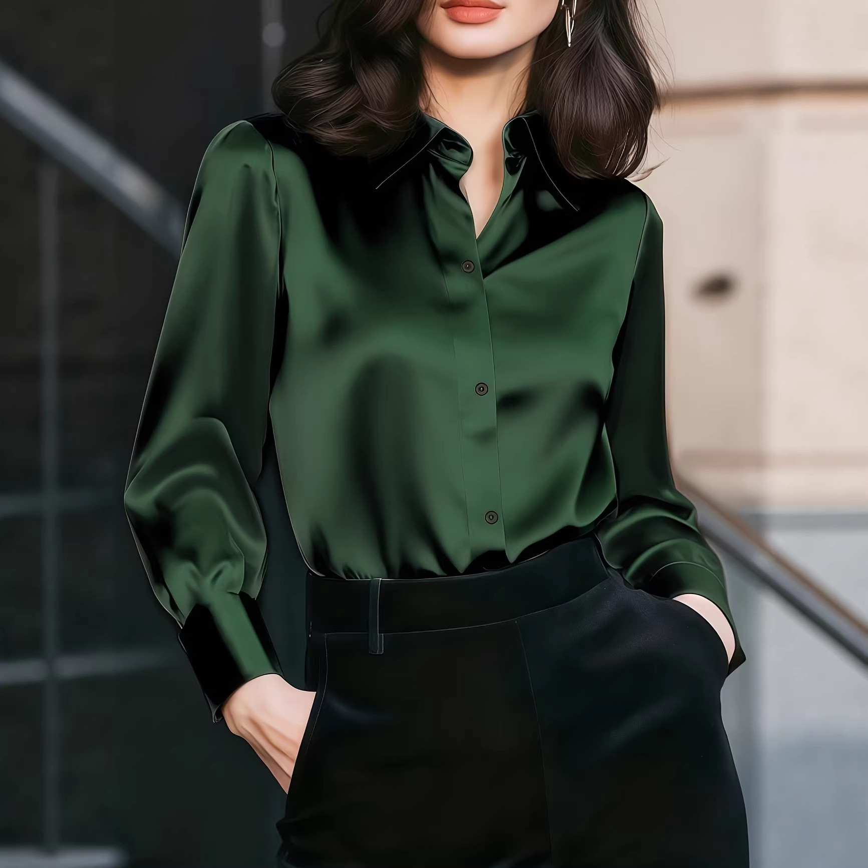 Women Satin Lapel Collar Blous - đánh giá và giá Women Formal Wear Business