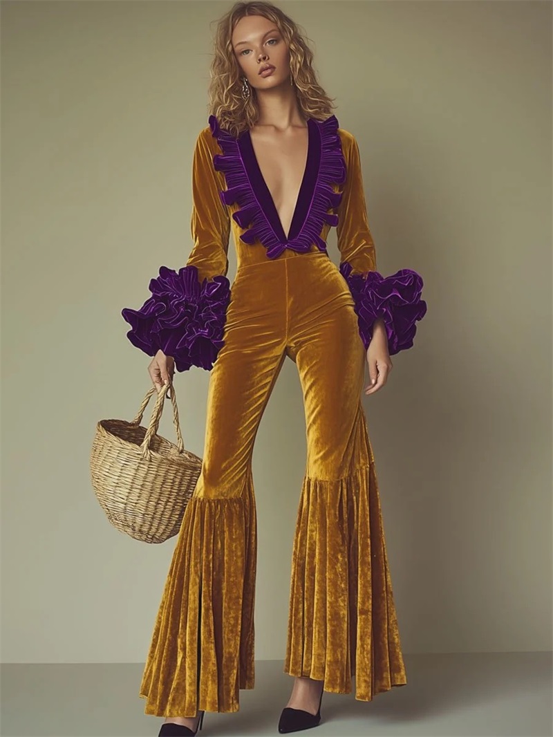 Yellow Purple Velvet Women Jum - đánh giá và giá Women'S Formal Jumpsuit Evening Wear