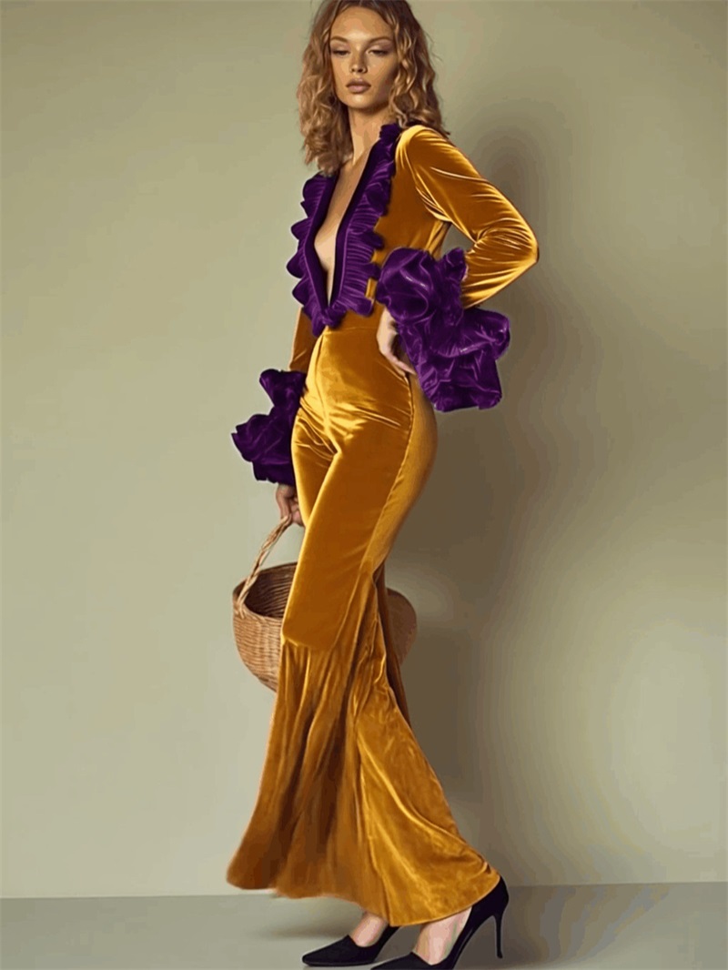 Yellow Purple Velvet Women Jum - đánh giá và giá Women'S Formal Jumpsuit Evening Wear